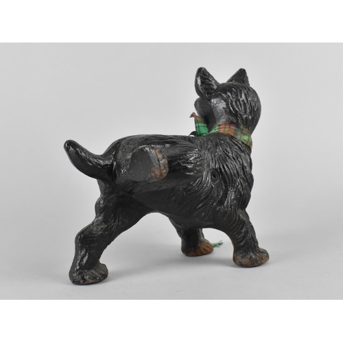 69 - A Cold Painted Cast Iron Doorstop in the Form of a Scotty Dog Cocking Leg, 19cms Long