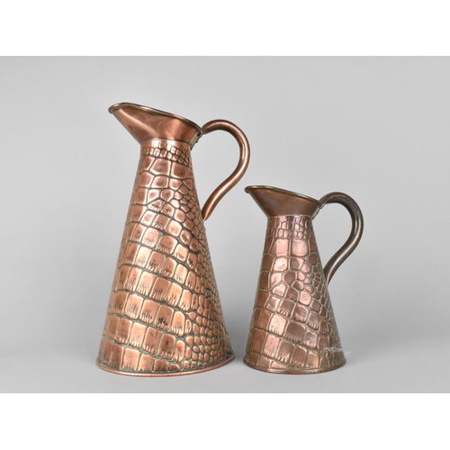 70 - Two Graduated Copper Ewers by Joseph Sankey & Son with Neptune Mark to Bases, Tallest 26cms High