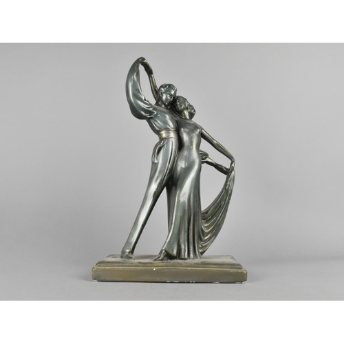 71 - A Mid 20th Century Painted Plaster Figure of Couple Dancing, Rectangular Plinth Base, 34cms High