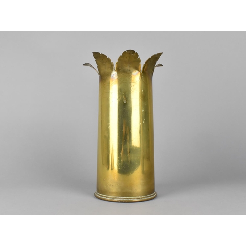 72 - A 1916 Trench Art Shell Base to Form Flared Vase, 22.5cms High