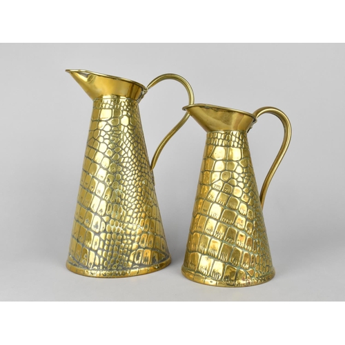 78 - Two Graduated Brass Ewers by Joseph Sankey & Son, Tallest 29.5cms High