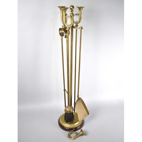 80 - An Mid 20th Century Brass Long Handled Fire Companion Set, Handles in the Form of Tubas, One AF, 77c... 