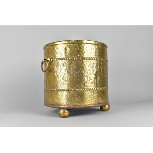 81 - A Mid 20th century Brass Coal Bucket with Three Ball Feet and Ring Carrying Handles, 27.5cms Diamete... 