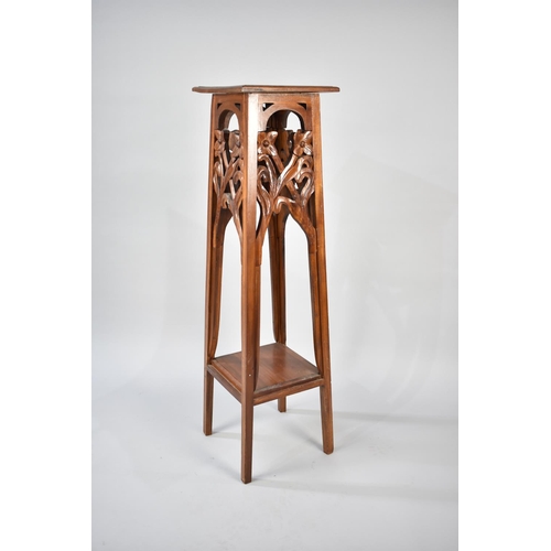 82 - A Reproduction Carved and Pierced Wooden Jardinière Stand with Square Top, 112cms High