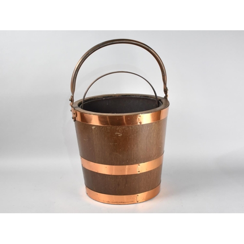 93 - A Mid 20th Century Coal Bucket in the Form of a Georgian Copper Banded Peat Bucket, Metal Liner, 32.... 