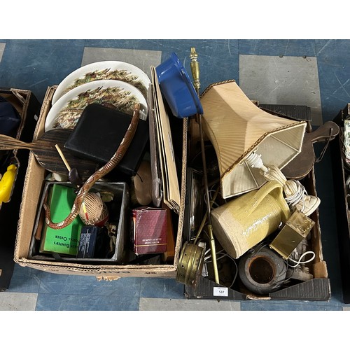 537 - Two Boxes of Various Sundries to Comprise Enamel Pan, Plates, Jug etc