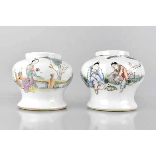 403 - A Chinese Porcelain Calligraphy Vase of Squat Form Decorated with Maiden and Child in Garden Setting... 