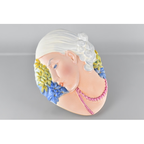 454 - An Art Deco Beswick Ware Wall Plaque of Lady Wearing Pink Beads, Impressed number 436 and painter's ... 