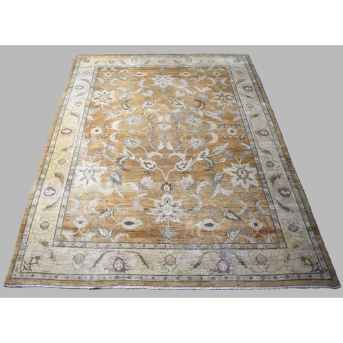 470 - A Vintage Patterned Rug on Gold Brown Ground with Floral Design, 396x302cm