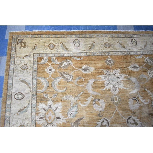 470 - A Vintage Patterned Rug on Gold Brown Ground with Floral Design, 396x302cm