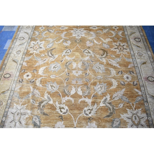 470 - A Vintage Patterned Rug on Gold Brown Ground with Floral Design, 396x302cm