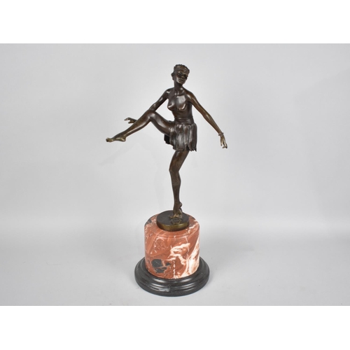 82 - A Reproduction Bronze Figure of a Topless Dancing Girl with Legs Raised, After D Alonzo, Cylindrical... 