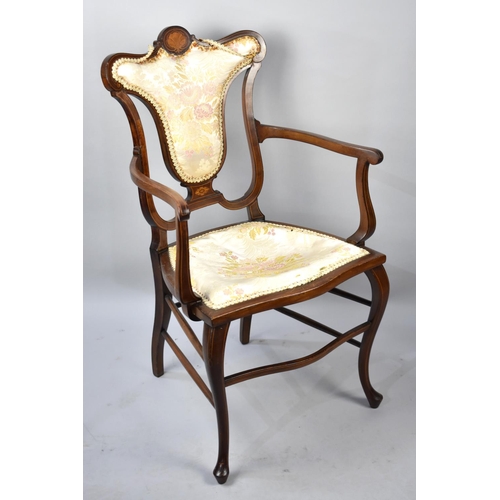 105 - An Edwardian Inlaid Mahogany Serpentine Front Ladies Side Chair