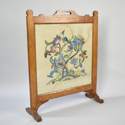 107 - An Early/Mid 20th Century Silk Embroidered Fire Screen, Some Water Damage, 45cms Wide