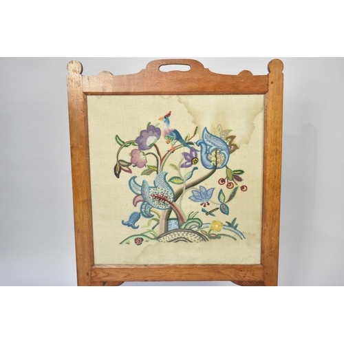 107 - An Early/Mid 20th Century Silk Embroidered Fire Screen, Some Water Damage, 45cms Wide