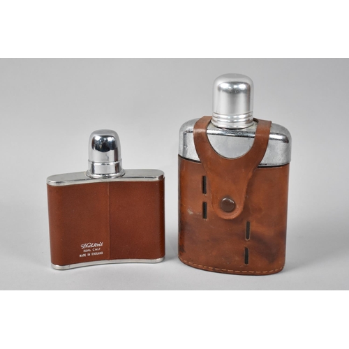 120 - Two Leather Covered Hip Flasks, Tallest 16.5cms High