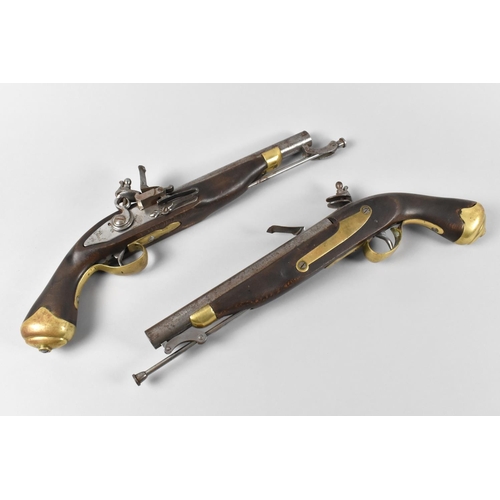 A Pair of New Land Pattern Flintlock Holster Pistols of Regulation Type, The Lock Engraved with a Crowned GR and Inscribed "Tower", Brass Trigger Guard and Butt, Steel Stirrup Ramrods