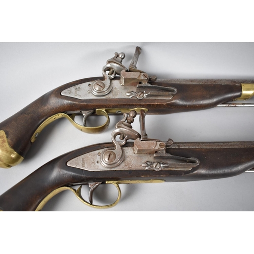 15 - A Pair of New Land Pattern Flintlock Holster Pistols of Regulation Type, The Lock Engraved with a Cr... 