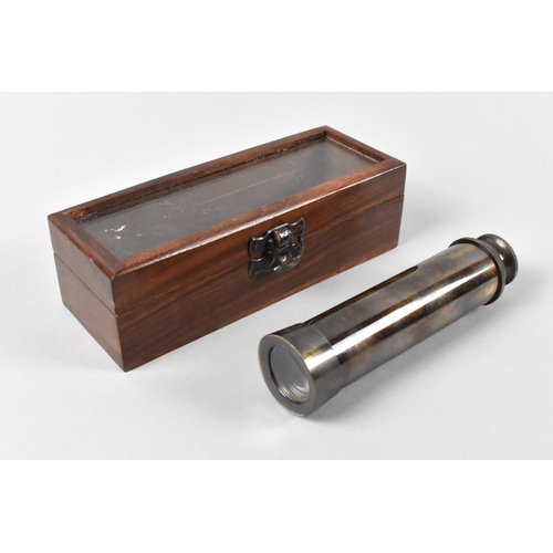 19 - A Cased Reproduction Brass Two Drawer Telescope as was Made by Ottway and Co, in 1915