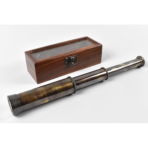 19 - A Cased Reproduction Brass Two Drawer Telescope as was Made by Ottway and Co, in 1915