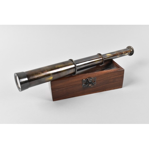 19 - A Cased Reproduction Brass Two Drawer Telescope as was Made by Ottway and Co, in 1915