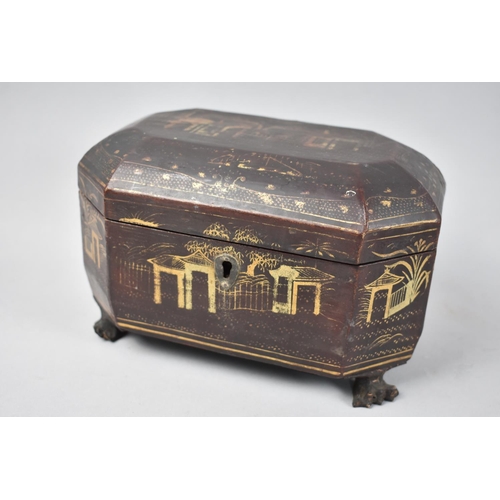 2 - A Late 19th Century Chinese Lacquered Tea Caddy with Remnants of Original Gilt Decoration to Hinged ... 