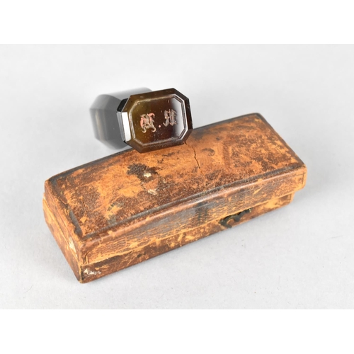 22 - A Cased Agate Seal with Monogram, 6.5cms Long