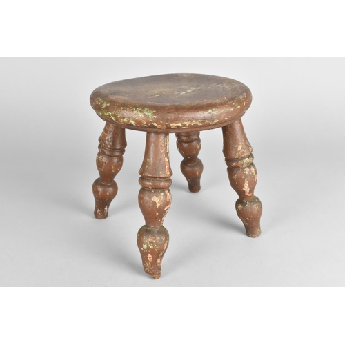 3 - A Miniature Four Legged Stool, Perhaps Trial Piece, 15cm Diameter