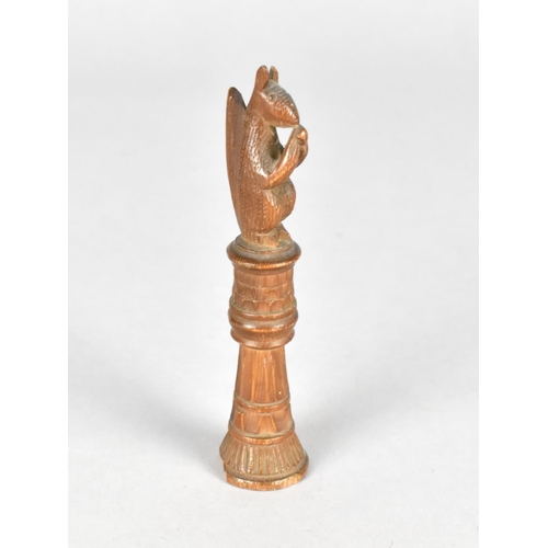 30 - A Novelty Carved Wooden Seal in the Form of a Seated Squirrel on Tower, Small Loss to Base Rim, 9.5c... 