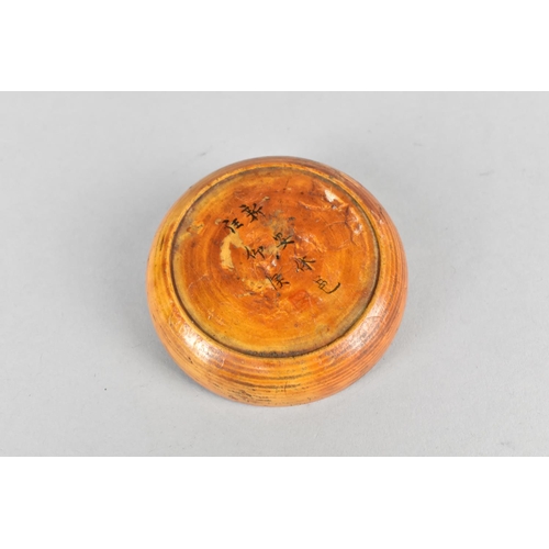 4 - A Chinese Wooden Circular Pocket Compass with Six Character Mark to Base, 7.5cms Diameter