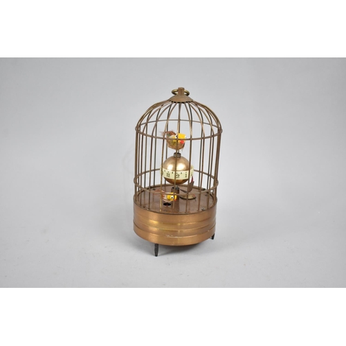 45 - A Reproduction Novelty Automaton Bird Cage Alarm Clock, Working Order, 20cms High