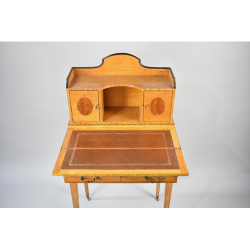 49 - A French Style Bonheur Du Jour with Fold Out Writing Surface and Tooled Leather Panel over Single Lo... 