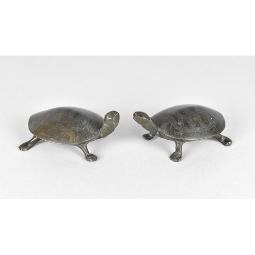 54 - A Pair of Japanese Bronze Terrapins, One with Neck Glued, 11cms Long