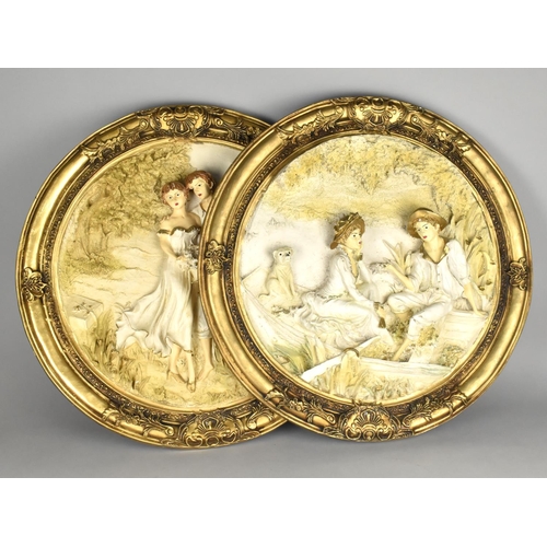 544 - A Pair of Ornate Cast Resin Relief Plaques, 58cm diameter