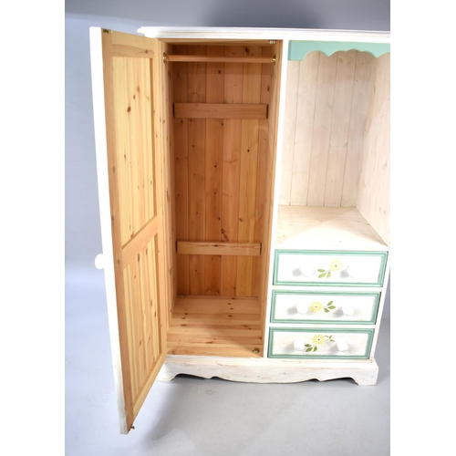 552 - A Painted and Stencilled Pine Bedroom Unit with Three Drawers, Hanging Section and Open Display Sect... 