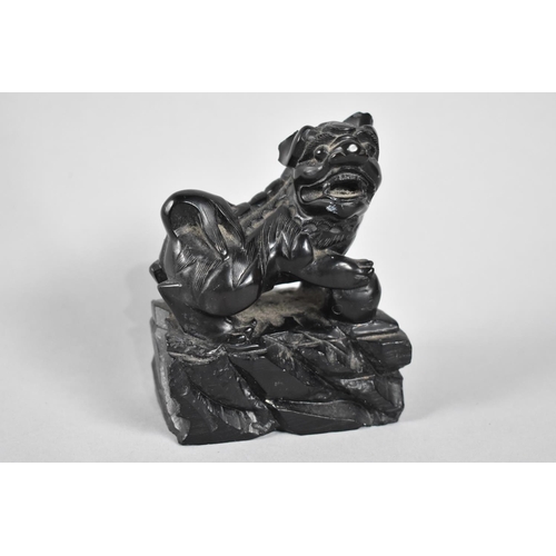 56 - A Resin Stone Effect Study of Temple Dog with Paw on Pearl, Ear AF, 9cms High