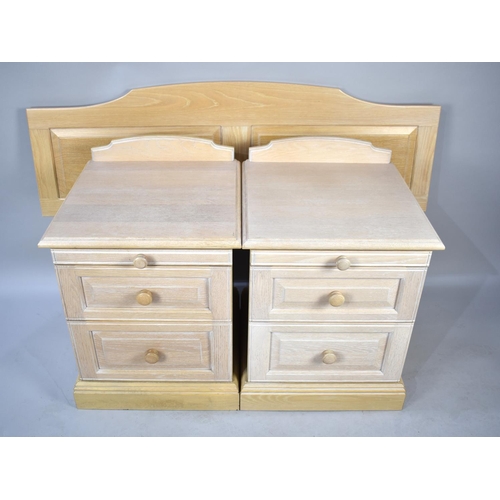 561 - A Pair of Limed Effect Bedside Chests with Two Drawers and Brushing Slide Over together with a Match... 