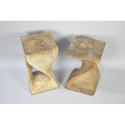 564 - A Pair of Shaped Elm Stands, 29cms Square and 45cms High