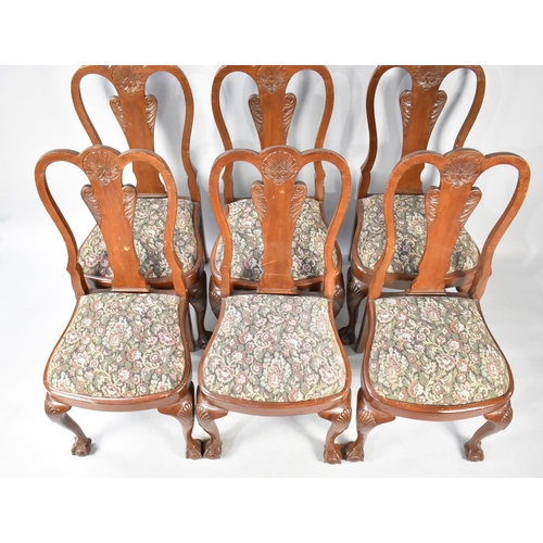 567 - A Set of Six Mahogany Framed Queen Anne Style Dining Chairs with Tapestry Pad Seats