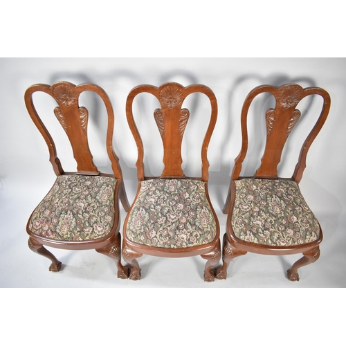 567 - A Set of Six Mahogany Framed Queen Anne Style Dining Chairs with Tapestry Pad Seats