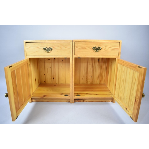 569 - A Pair of Modern Pine Bedside Cabinets with Top Drawers, 46cms Wide