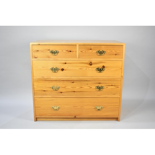 570 - A Pine Bedroom Chest of Two Short and Three Long Drawers with Brass Drop Handles, 91cms Wide