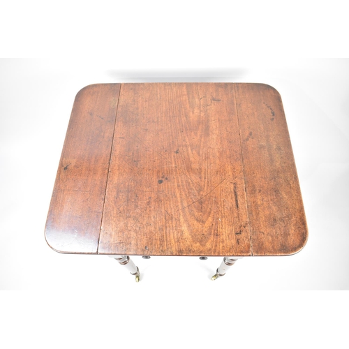 579 - A 19th Century Mahogany Drop Leaf Occasional Table with End Drawer, Turned Supports, 76cms Wide