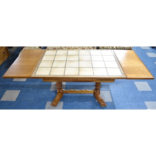 584 - A Modern Drawer Leaf Tile Top Refectory Dining Table, Extends to 211cms by 90cms