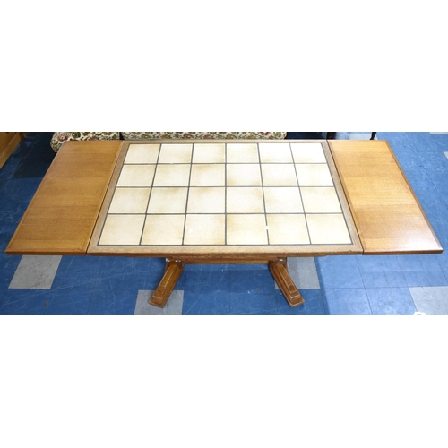 584 - A Modern Drawer Leaf Tile Top Refectory Dining Table, Extends to 211cms by 90cms