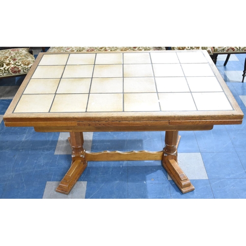 584 - A Modern Drawer Leaf Tile Top Refectory Dining Table, Extends to 211cms by 90cms