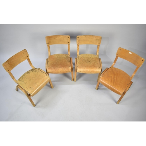 587 - A Set of Four Stacking Childrens Chairs, In Need of Some Restoration