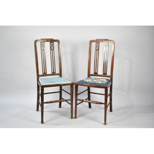 591 - A Pair of Edwardian String Inlaid Mahogany Framed Ladies Chairs