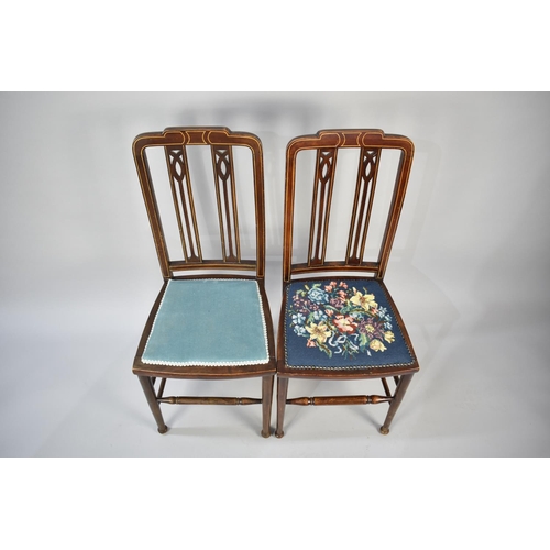 591 - A Pair of Edwardian String Inlaid Mahogany Framed Ladies Chairs