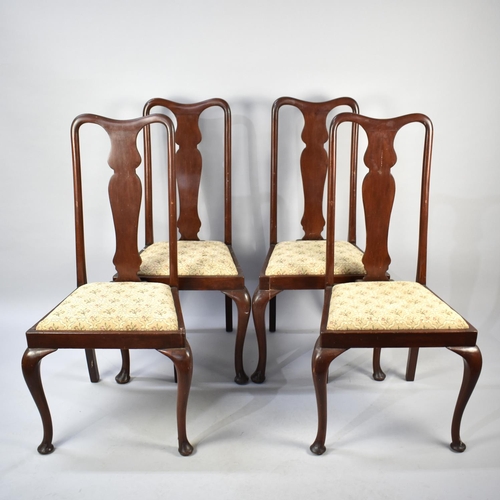 592 - A Set of Four Mahogany Framed Queen Anne Style Dining Chairs